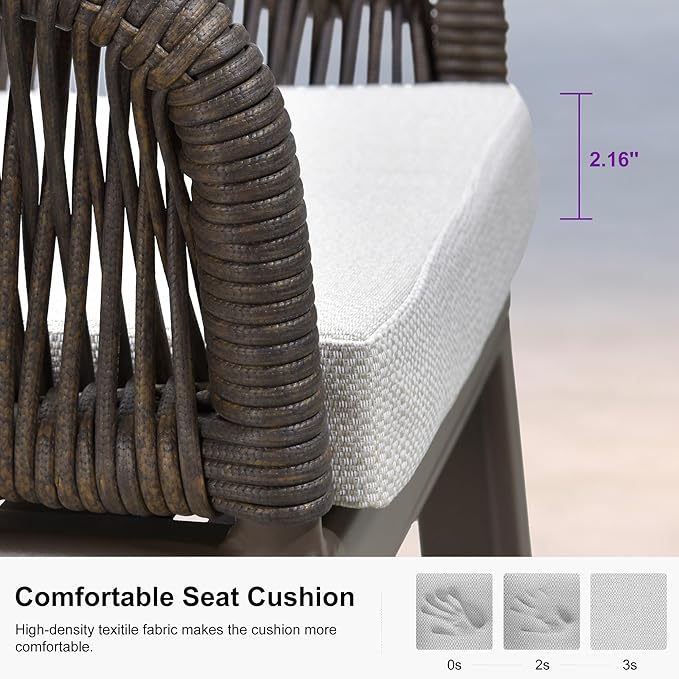 PURPLE LEAF Outdoor 24" Counter Height Bar Stools Chair Set of 2, All Weather Rattan and Aluminum Patio Bar Stool with Cushion for Indoor and Outdoor, Kitchen Island, Coffee