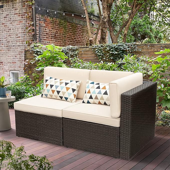 Devoko Patio Furniture Sofa Sets Outdoor All-Weather Sectional Corner Sofa and Armless Small Couch (Beige, 2 PCS Patio Sofa Set)