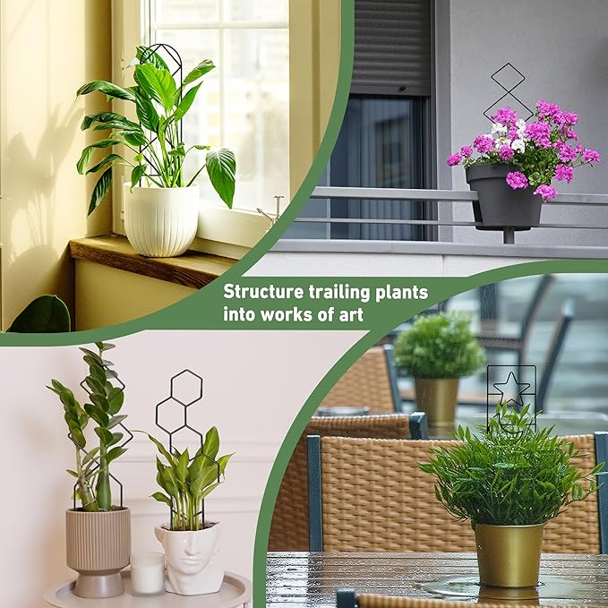 Coomin Small Plant Trellis for Potted Plants, 15in Plant Trellis Indoor, Mini Trellis for Climbing Plants for Hoya Pothos with Ties, Black