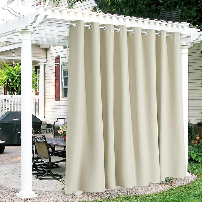 RYB HOME Extra Wide Outdoor Curtains for Patio Waterproof Heavy Duty Thermal Insulated in Summer Full Coverage Privacy for Porch, Cabana & Pool, W120 x L95, Beige, 1 Panel