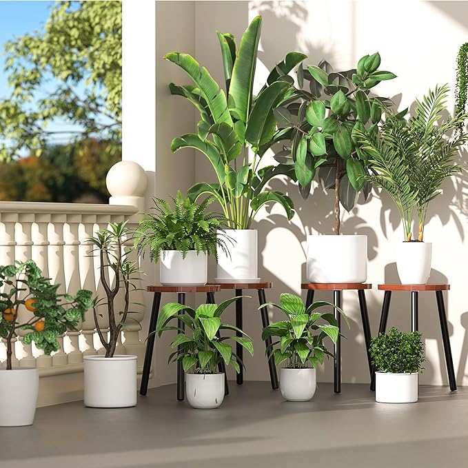 Wood Plant Stands Indoor, 16.7" Tall Plant Stand Outdoor Mid-Century Plant Stool, Single Plant Table Modern Small Round Side/End Table for Living Room, Balcony, Office (Brown)