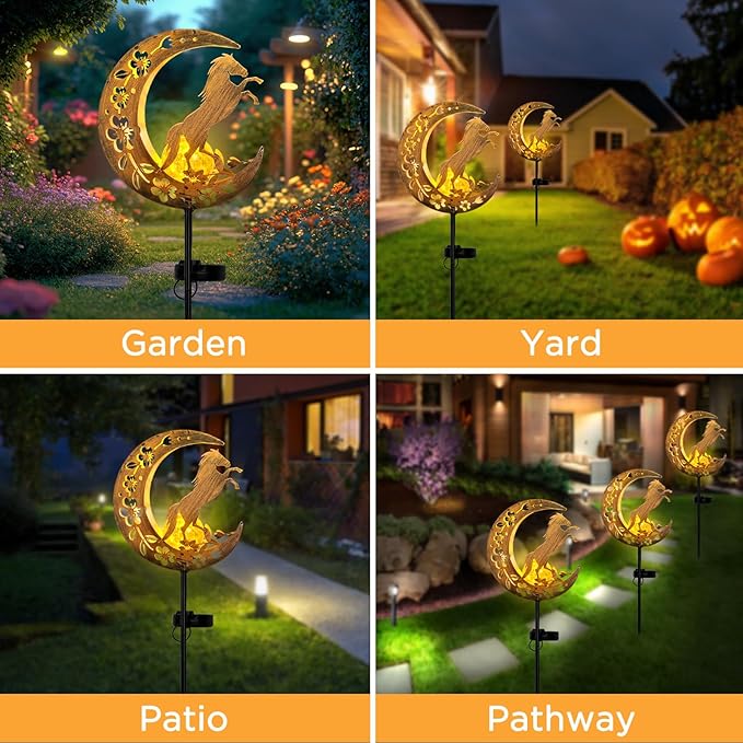 JOBOSI Solar Moon Horse Decorative Light Gift, Portable Decorative Ground Stake Light, Gifts for Women Grandmothers, Garden Lawn Decor Christmas & New Year Gift