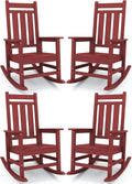 KINGYES Oversized Outdoor Rocking Chair Set of 4, All-Weather Patio Rocking Chairs for Porch, HDPE Outdoor Patio Rockers with High Back & Wide Seat for Garden, Lawn, Red