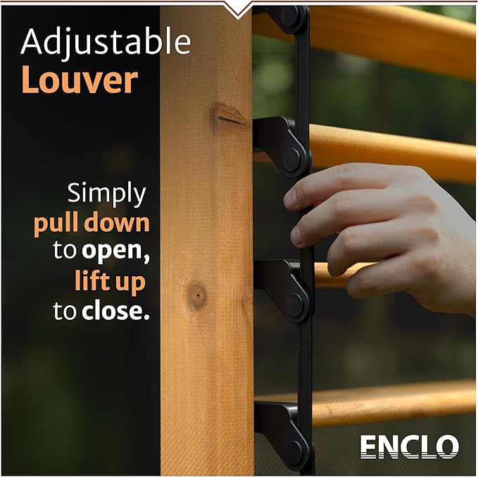 6.1ft H x 3.1ft W (1 Panel) Freestanding or Surface Mount Enclo Solara Louvered Screen, Wood Privacy Fence, Balcony Privacy Screen, Decorative Panel, Upgrade your Outdoor Patio, Porch or Deck, EC18044