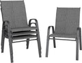 Patio Chairs Set of 4, Stackable Outdoor Dining Chairs for All Weather, Metal Modern Outside Furniture Chair for Pool Side, Garden, Backyard Deck, Dark Grey