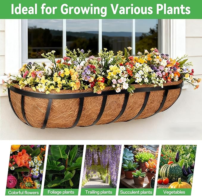 ZeeDix 36 Inch Trough Coconut Liners for Planters (4-Pack) - 100% Natural Coconut Coir Fiber Planter Liners Replacement for Window Boxes, Wall Baskets, Deck Flower Boxes, Garden Railing Fence Troughs