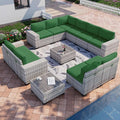12-Piece Outdoor Patio Furniture Set Wicker Sectional Sofa Set, Patio Conversation Set with Thickened Cushions & Coffee Table for Garden, Backyard, Poolside, Green