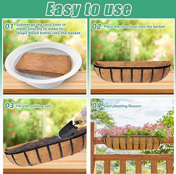 Y&M 30" Coco Liner for Window Box Deck Basket Planter Trough Coconut Fiber Liners, 2pcs Trough Coco Liner Pre-Formed Replacement