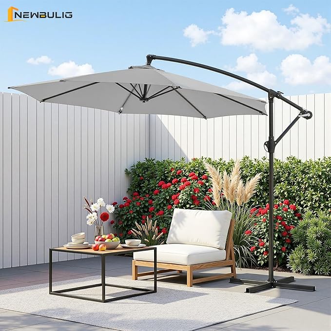 NEWBULIG 10FT Patio Umbrella, Offset Cantilever Outdoor Patio Table Umbrella, UV Protection, Fade Resistant Fabric, Easy Tilt Adjustment for Pool, Deck, Garden, Backyard