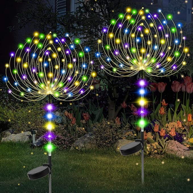 Garden Decor Solar Lights Outdoor,155LED 8 Lighting Modes Pole Light Waterproof Colorful Solar Garden Lights for Christmas, Halloween Decoration,Yard, Patio, Porch,Flower Pot,Pathway (2Pack)