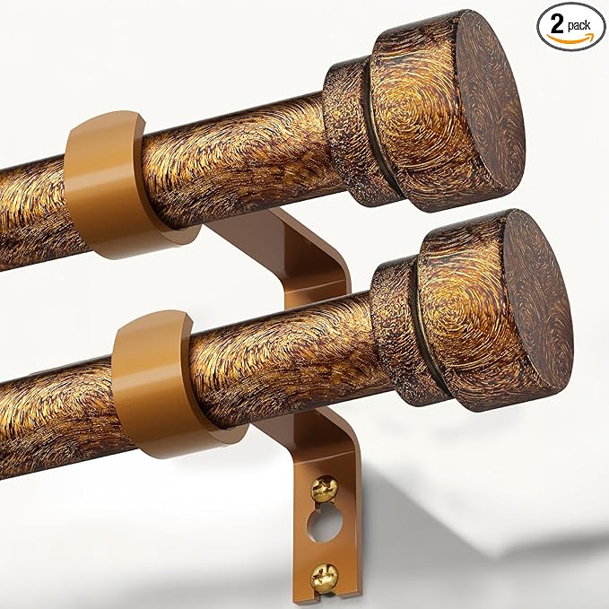 2 Pack Retro Gold Curtain Rods Set for Windows 48 to 84 Inches Adjustable Length Heavy Duty 1" Diameter Window Curtain Rod with Decorative Finials for Outdoor Bedroom Kitchen Living Room Farmhouse
