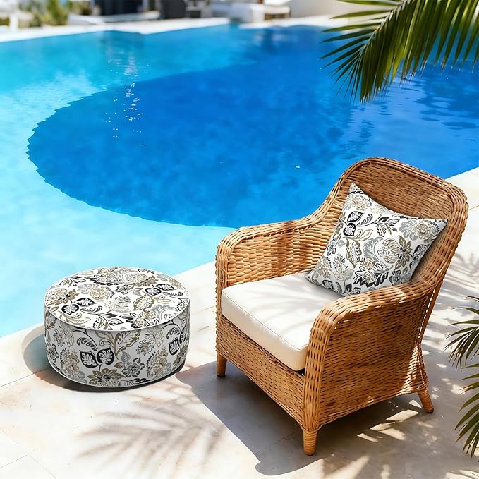LVTXIII Inflatable Stool Ottoman Footrest with Handle, Decorative Fade-Resistant Foot Stool, Indoor or Outdoor Pouf for Home Garden and Camping Use, 21x21x9, Dailey Tan