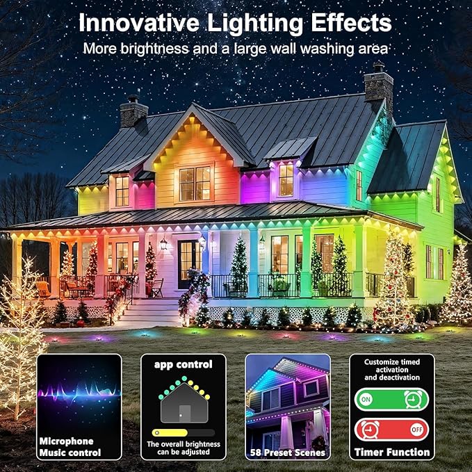 500FT Permanent Outdoor Lights Waterproof with Smart App Control Remote,DIY Scene Modes,Music Sync hronization,Eaves Lights for Garden Decor,Deck,Christmas