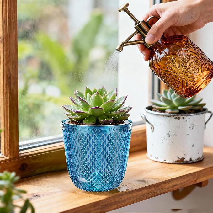 QCQHDU 2 Pack Self Watering Pots, 7.2 Inch Flower Pots with Drainage Holes and Water Filling Port, Garden Planter for Indoor Outdoor Plants (Klein Blue)