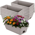 Window Box Planter, 12 Pack Plastic Vegetable Flower Planters Boxes 17 Inches Rectangular Flower Pots with Saucers for Indoor Outdoor Garden, Patio, Home Decor (Brick RED) (French Grey)