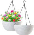 WOUSIWER 13 inch 2Pack Large Hanging Planters for Outdoor Indoor Plants with Drainage Holes and Chain, Round Hanging Flower Pots for Garden Home Porch Decor, White Speckles