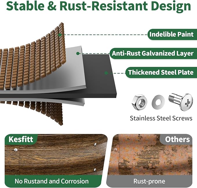 Kesfitt Round Metal Raised Garden Bed, 2x2x1.5 FT, 18-Inch Deep Galvanized Steel Garden Bed with Open Bottom for Outdoor Vegetables & Herbs, Walnut Finish, 2 Pack