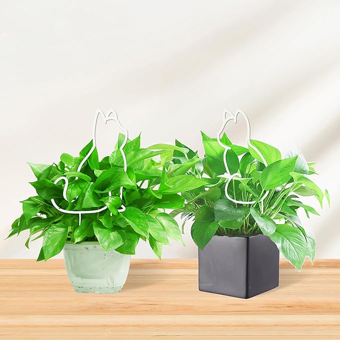 Cat-Shaped Small Trellis for Potted Plants, 13 inches Hoya Trellis 2 Pack, Metal Plant Trellis for Climbing Plants Indoor, Houseplants Trellis Indoor (White)