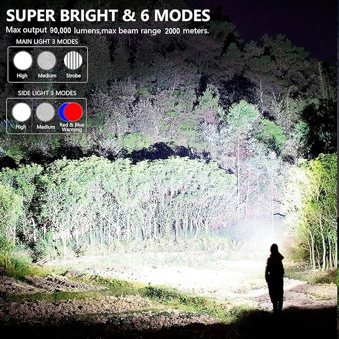MIXILIN Rechargeable Spotlight, 99,000 Lumens Handheld Hunting Flashlight Led Spot Light with Cob Light and Solar Panels, Lightweight and Super Bright Spotlight for Hunting Boating Camping