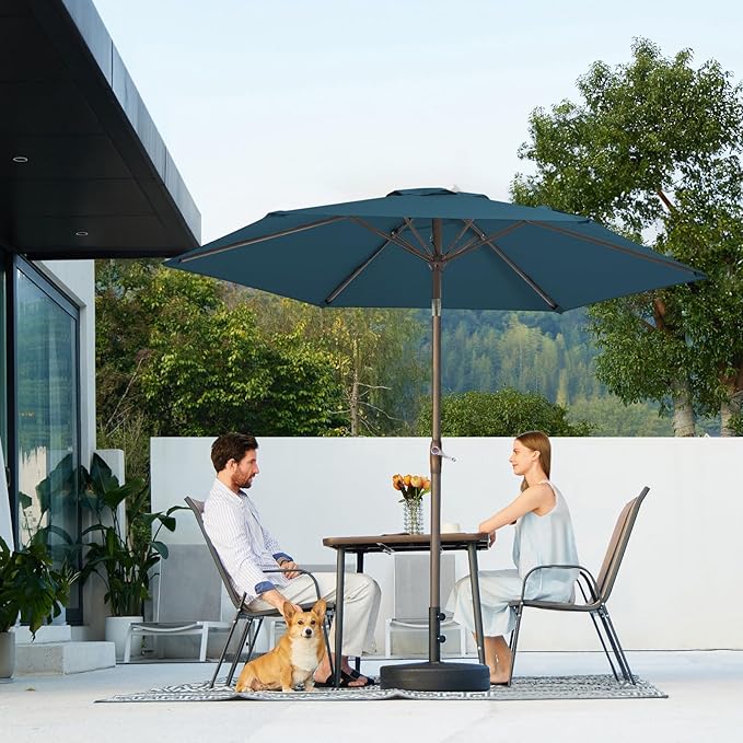 JEAREY 7.5FT Patio Umbrella Outdoor Market Umbrella with 6 Sturdy Ribs, Push Button Tilt/Crank Table Umbrella for Garden, Deck, Backyard and Pool, Lake Blue