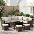 Wisteria Lane 7 Piece Patio Furniture Set, High Curved Back Wicker Patio Sectional, All Weather Outdoor Dining Set, Outdoor Furniture Patio Conversation Set with Ottoman, Ivory