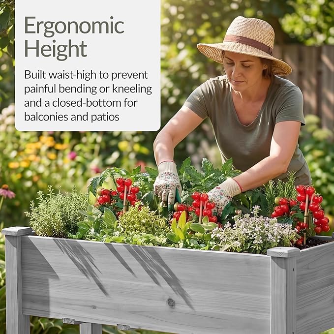 Best Choice Products 48x24x30in Raised Garden Bed, Elevated Wood Planter Box Stand for Backyard, Patio, Balcony w/Bed Liner, 200lb Capacity - Gray