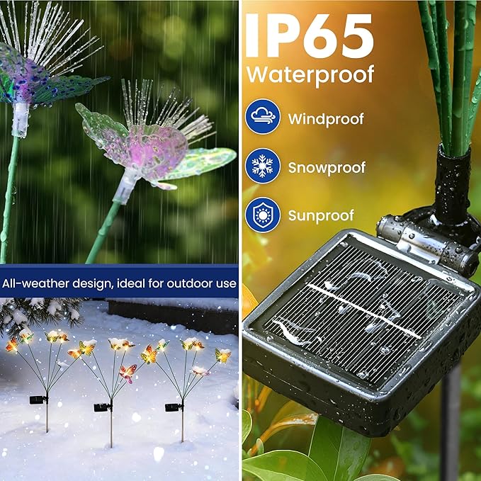 Solar Garden Lights,Swaying Butterfly Lights Outdoor Decorative,2pack Warm White LED Solar Lights for Outside Yard,Lawn,Patio,Pathway Decoration Gardening Gifts