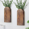 Wooden Wall Planter Vase Set of 2, Boho Hanging Planter for Indoor Plants & Flowers, Natural Wood Wall-Mounted Planters for Art Home Decor - Living Room, Bedroom, Bathroom, Patio (Brown)