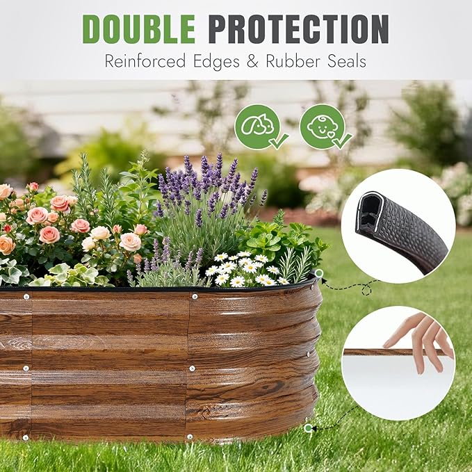 INNO STAGE 3Pcs Galvanized Raised Garden Bed Kit, Outdoor Metal Raised Garden Beds for Vegetables, Rust-Resistant & Easy Assembly, 4x2x1ft Oval Raised beds for Gardening, Flowers, Herbs (CoatedGrain)