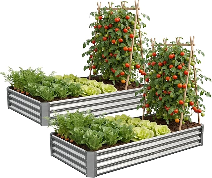 Galvanized Raised Garden Bed,Outdoor Planter Box Metal Patio Kit Planting Bed for Vegetables Flowers Herb (Galvanized, 6x3x1ft-2p)