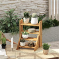 Furinno TIOMAN Plant Stand Indoor Outdoor, Tabletop Mini Ladder Planter Stand, Planter Shelf, Organizers, Indoor, Outdoor, Patio, Balcony, Garden, Pine Wood