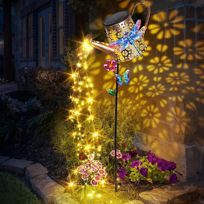 Solar Watering Can with Lights Outdoor Garden, 41in Large Dragonfly Garden Stake Lights, Waterproof Decoration for Yard Lawn Pathway, Gifts for Mom Grandma Women Birthday Gardening Gift