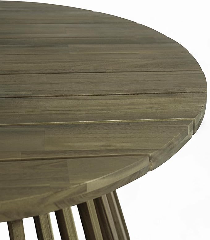 Merax Patio Outdoor Acacia Wood Round Coffee Table for Backyard, Lawn, Balcony, Grey Finish