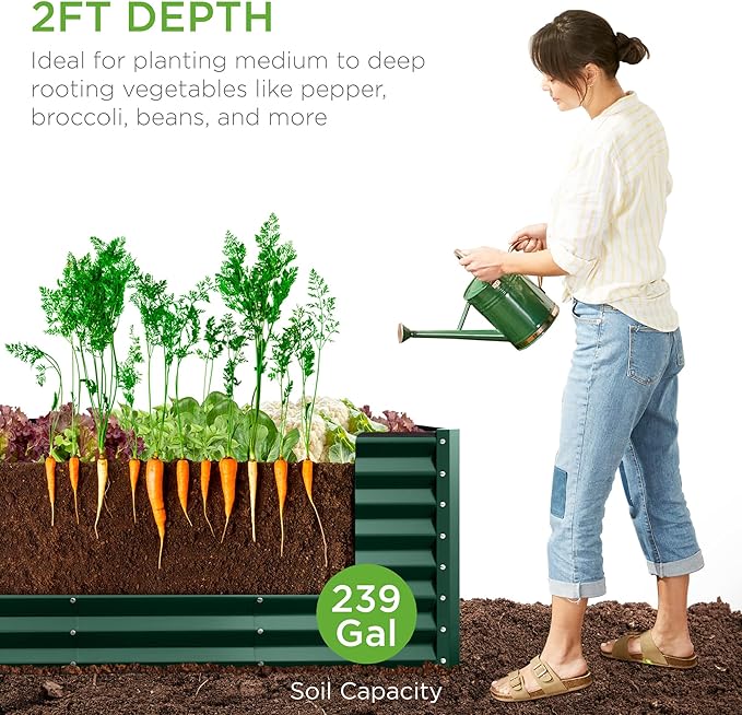 Best Choice Products 8x2x2ft Raised Outdoor Metal Garden Bed, Deep Root Box Planter for Vegetables, Flowers, Herbs, 240 Gallon Capacity, 100% Non Toxic Materials - Dark Green