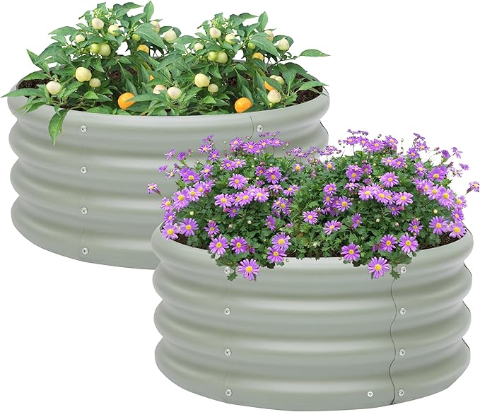 2-Pack 2x1ft Galvanized Raised Garden Bed, Outdoor Planter Bed, Metal Planter Box for Gardening and Planting,Light Green