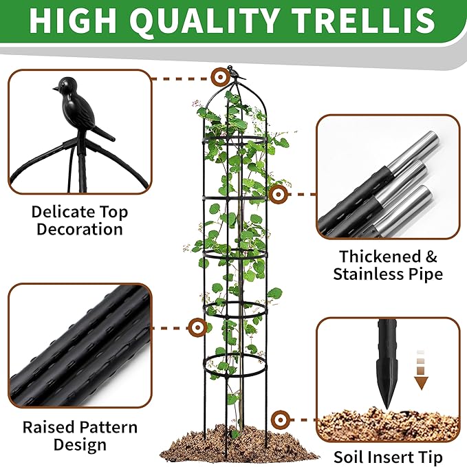 2-Pack 6.7FT Garden Obelisk Trellis for Climbing Plants,81”Metal Plant Support Tower,Heavy Duty Thickened Tube,Rustproof Black Vine & Flower Stand for Outdoor Indoor Use