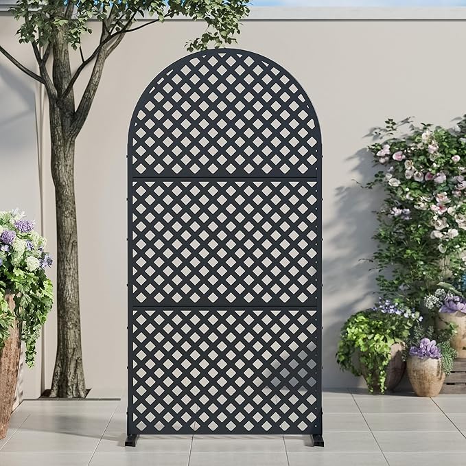 Casaphoria 72" H x 35" W Arched Metal Privacy Screen - Elegant Freestanding Outdoor Screen for Deck, Patio & Balcony - Versatile Decorative Privacy Panels for Home & Garden Use (Black-Laurence)