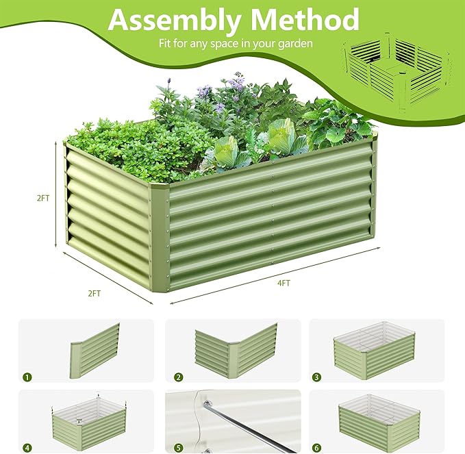 4x2x2FT Galvanized Raised Garden Bed,Galvanized Planter Boxes Outdoor, Large Metal Raised Garden Beds for Vegetables-Green