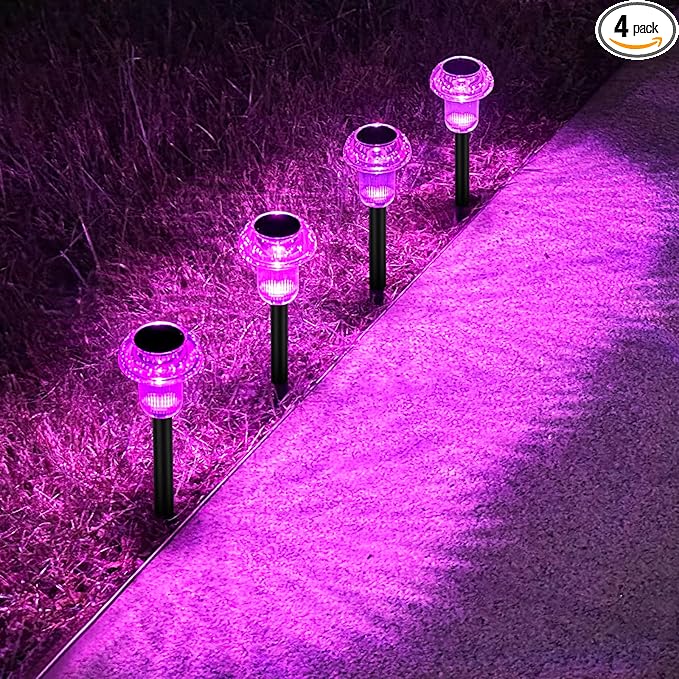 Easter Solar Pathway Lights Outdoor Decorative 4 Pack, Purple LED Mushroom Solar Lights Outdoor Waterproof Solar Powered Decor for Yard Driveway Patio, Valentines Day Halloween Christmas Garden Decor