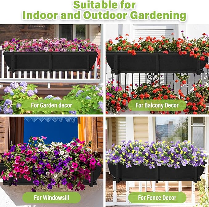 Riare 4 Pack 36 Inch Black Fabric Window Box Liners- Felt Square Trough Planter Basket Liners Replacement, Non-Woven Hanging Flower Plant Box Liner for Outdoor Plants Garden Fence- Avoid Birds Nesting