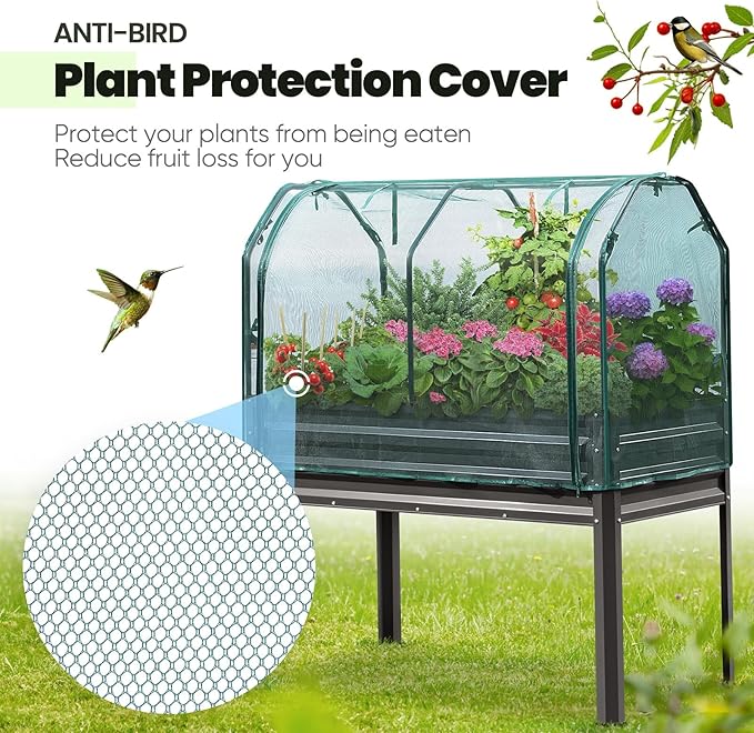 KING BIRD Large Raised Garden Bed with Netting Galvanized Elevated Planter Box with Legs 48×24×56 in for Backyard, Patio, Balcony, 400lb Capacity, Dark Grey