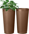 FENCY 2Pack 24IN Self Watering Planter for Indoor Plants, Plastic Large Planter for Outdoor Plants, Water Level Indicator& Spacious Reservoir Flower Planter Decorative(Brown)