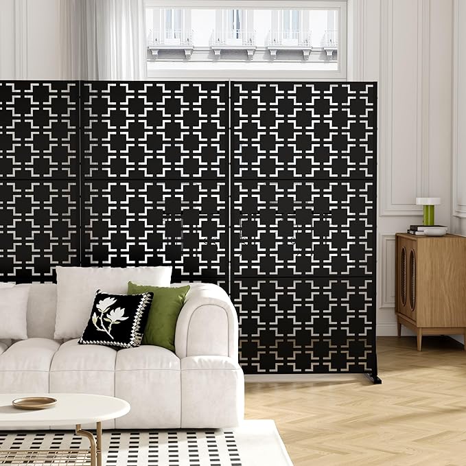 Casaphoria Metal Privacy Screen Outdoor, 72" H x 35" W Freestanding Decorative Privacy Screen for Patio Deck Balcony Garden with Stable Base, Black-Square
