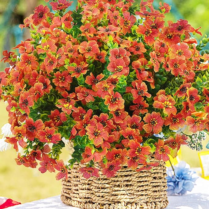 Artificial Flowers for Outdoor, UV Resistant Fake Silk Flowers, Realistic Faux Plants for Outside Indoor Porch Patio Window Box Planter Home Decor (14, Orange)