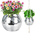 Disco Ball Planter, 1pcs 9” Silver Disco Ball Planter, Disco Ball Plant Hanger with Hanging Rope, Hanging Chain, Hook, Circle and Extra Mirror Pieces