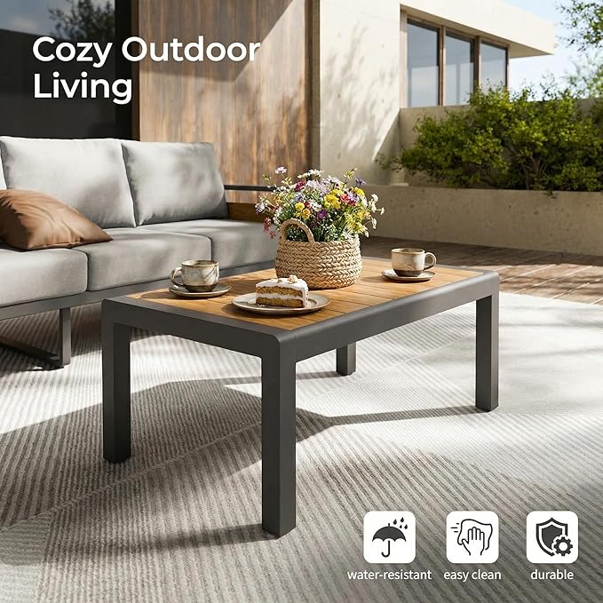 ZANDOR Outdoor Patio Conversation Sets, 4-Piece Aluminum Metal Outside Sectional Lawn Furniture with Coffee Table & Washable Thick Cushions,Seating Sofa for Garden/Backyard/Porch, Grey