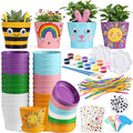24 Set Garden Plastic Paintable Flower Pot Craft Kit 4" Starter Pots DIY Painting Party Supplies with Acrylic Paint Strips Gardening Kit for Planting Crafts Birthday Easter Spring Gift