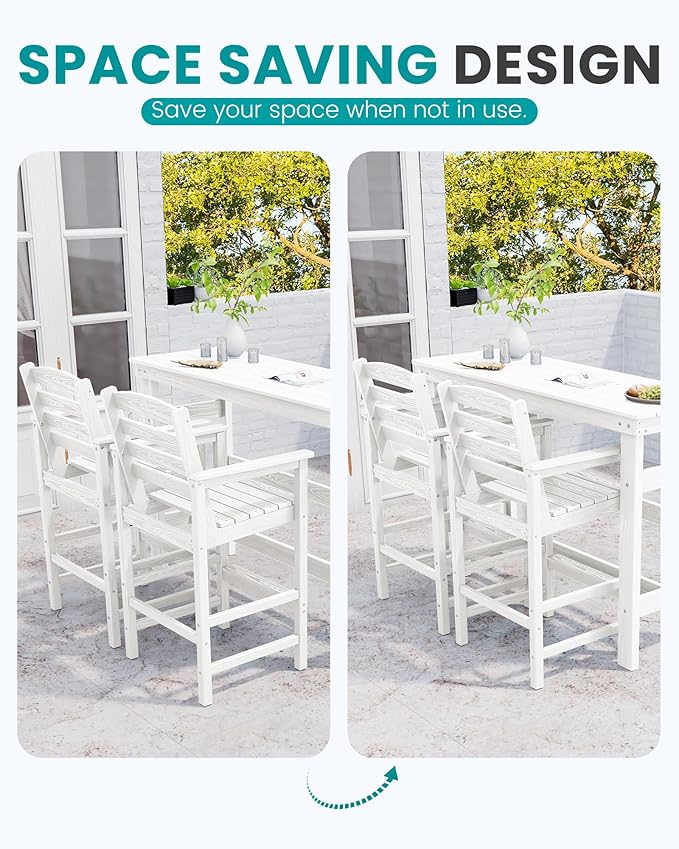 SERWALL 41" Outdoor Bar Table, HDPE Patio Bar Counter Height Table, All Weather Adirondack Outdoor Bar Height Table, Rectangle Patio Bar Table for Outside, Garden, Backyard, Balcony, Poolside, White