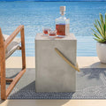 COSIEST Concrete Side Table, Rectangular Outdoor Side Table w Hemp Rope Handles,15''Patio Side Tables End Table, Outdoor Accent Coffe Table for Garden and Patio, Grey