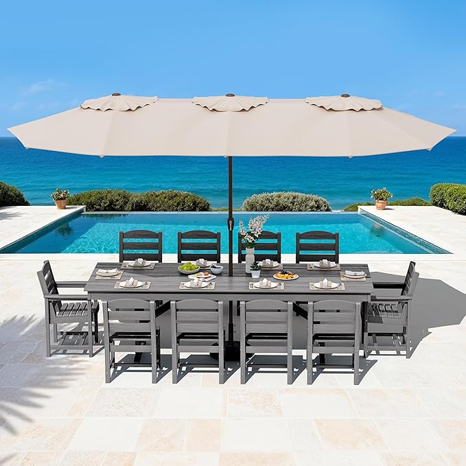 SERWALL Outdoor Dining Chairs Set of 4, All-Weather HDPE Patio Chair with 19.7" Widened Seat, for Backyard, Garden, Gray
